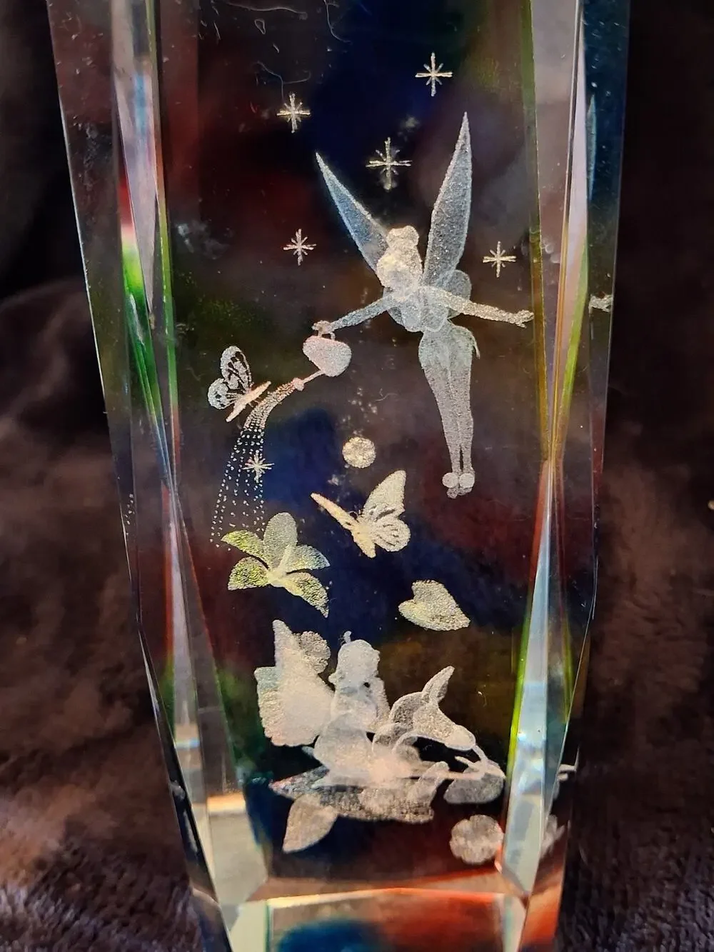 Disney Tinker Bell Butterfly 3D Laser Etched Crystal Cube 3
